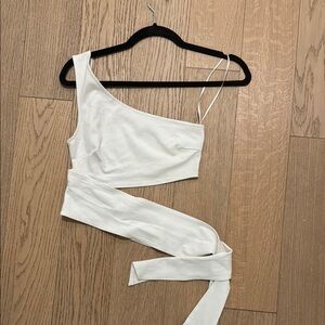 Urban Outfitters White Asymmetrical Tie Front Crop Top